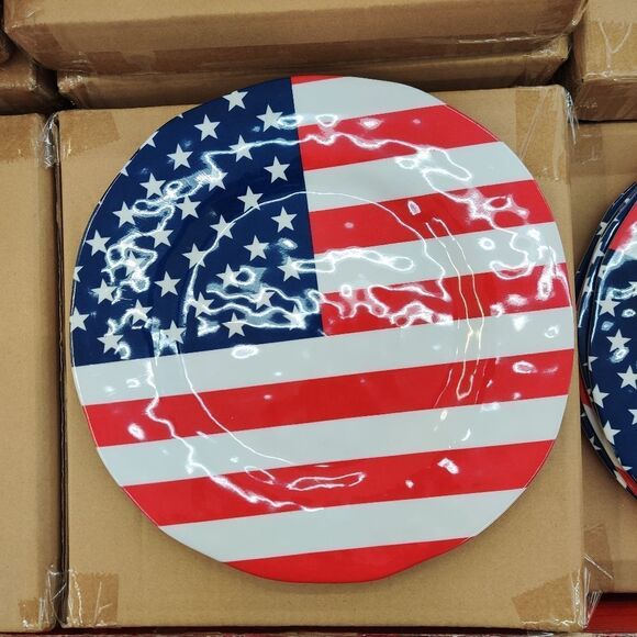 New 4 piece Flag Dinner Plates USA United States of America picnic 4th July Army - Picture 3 of 4